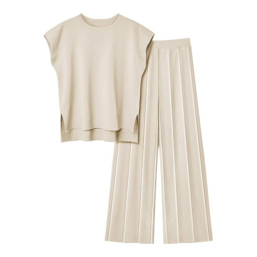 Knit Sleeveless Vest and Wide Leg Pants Set — Main — AWARENESS