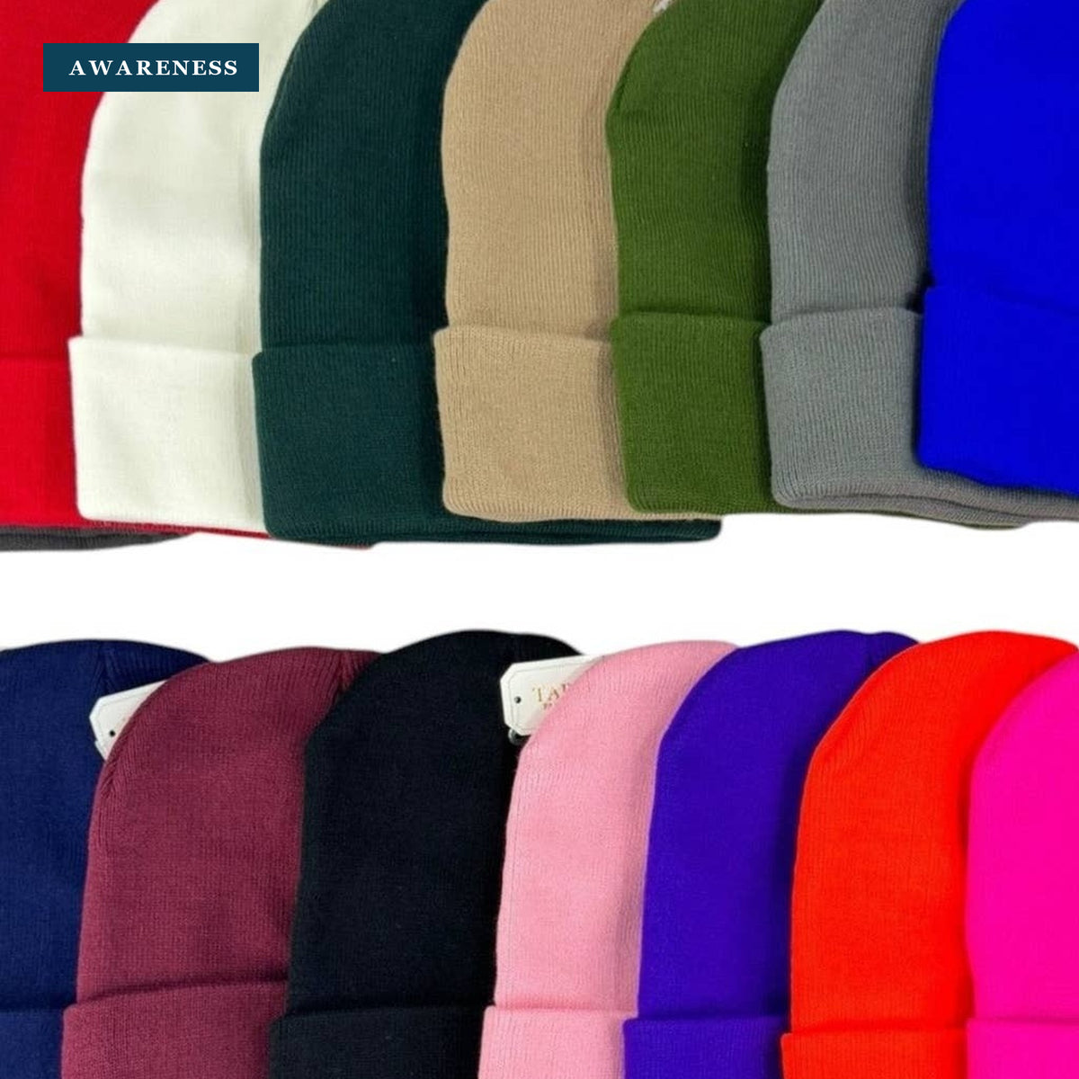 Solid Color Plain Long Beanie BP100-C (12PC) — Close-up — AWARENESS