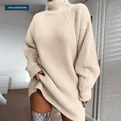 Women's Oversized Chunky Knit Mock Neck Sweater Dress — Lifestyle — AWARENESS