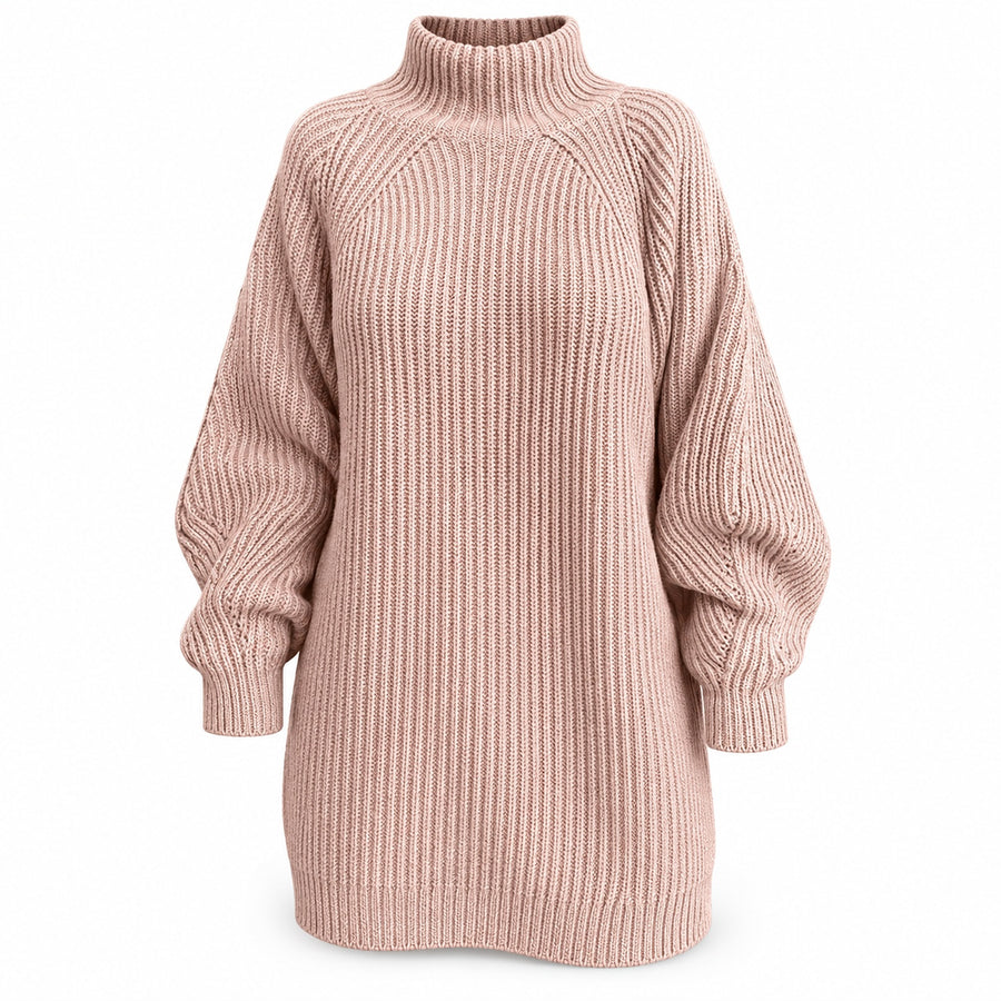 Women's Oversized Chunky Knit Mock Neck Sweater Dress — Main — AWARENESS