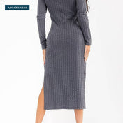 Long Sleeve Turtle Neck Side Slit Ribbed Bodycon Midi Dress — Lifestyle — AWARENESS