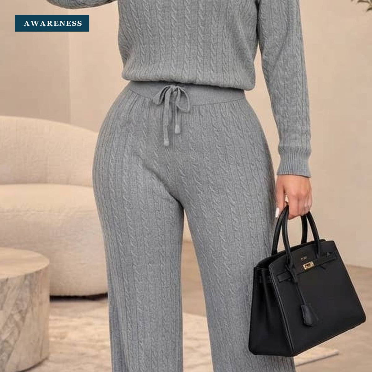 2 Piece Ribbed Pullover Straight Pants Set — Close-up — AWARENESS