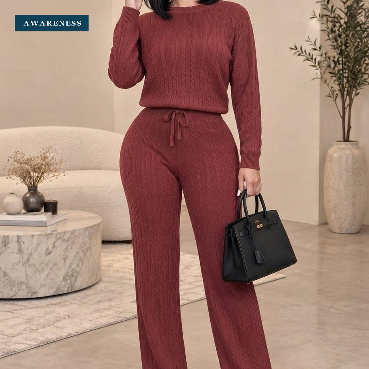 2 Piece Ribbed Pullover Straight Pants Set — Lifestyle — AWARENESS