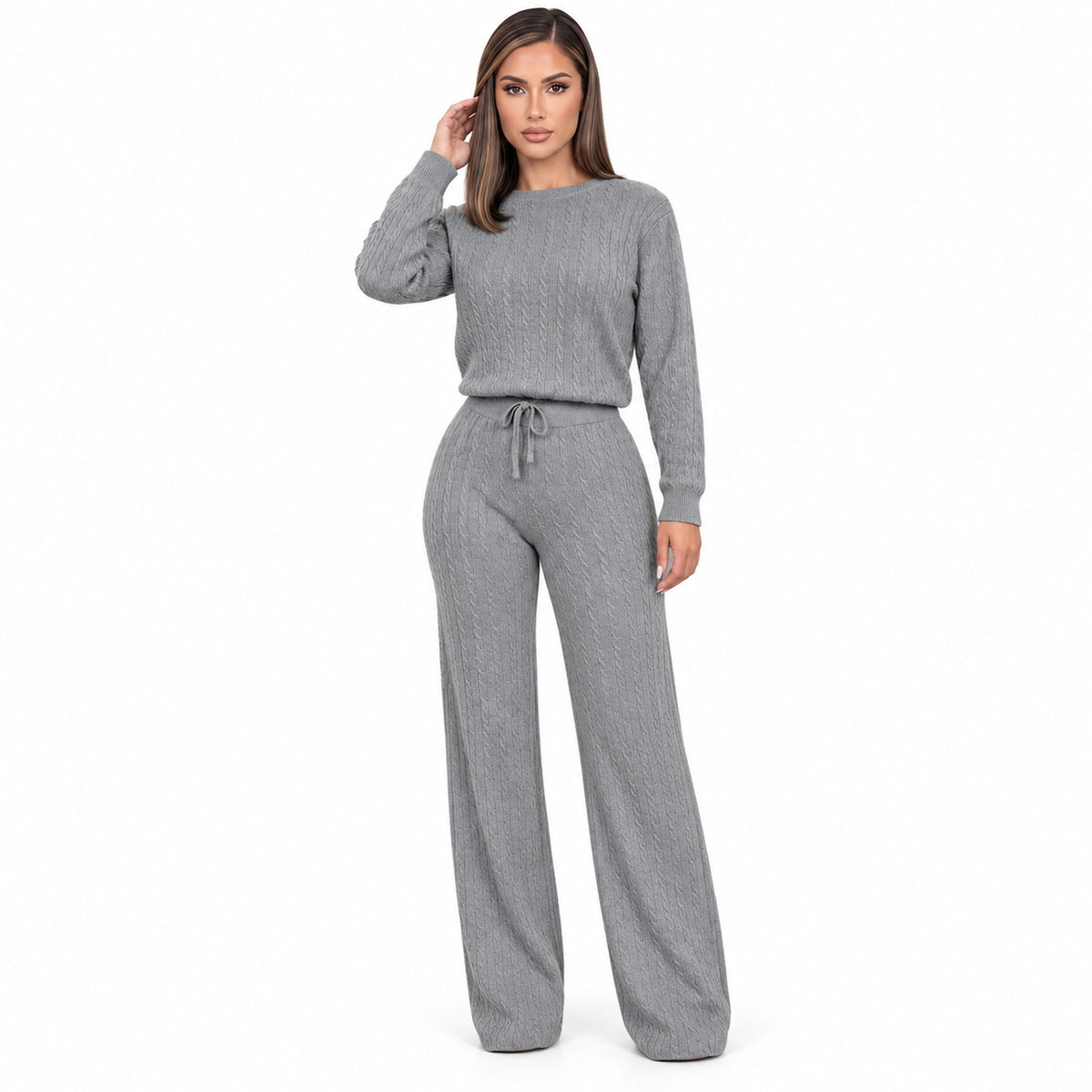 2 Piece Ribbed Pullover Straight Pants Set — Main — AWARENESS