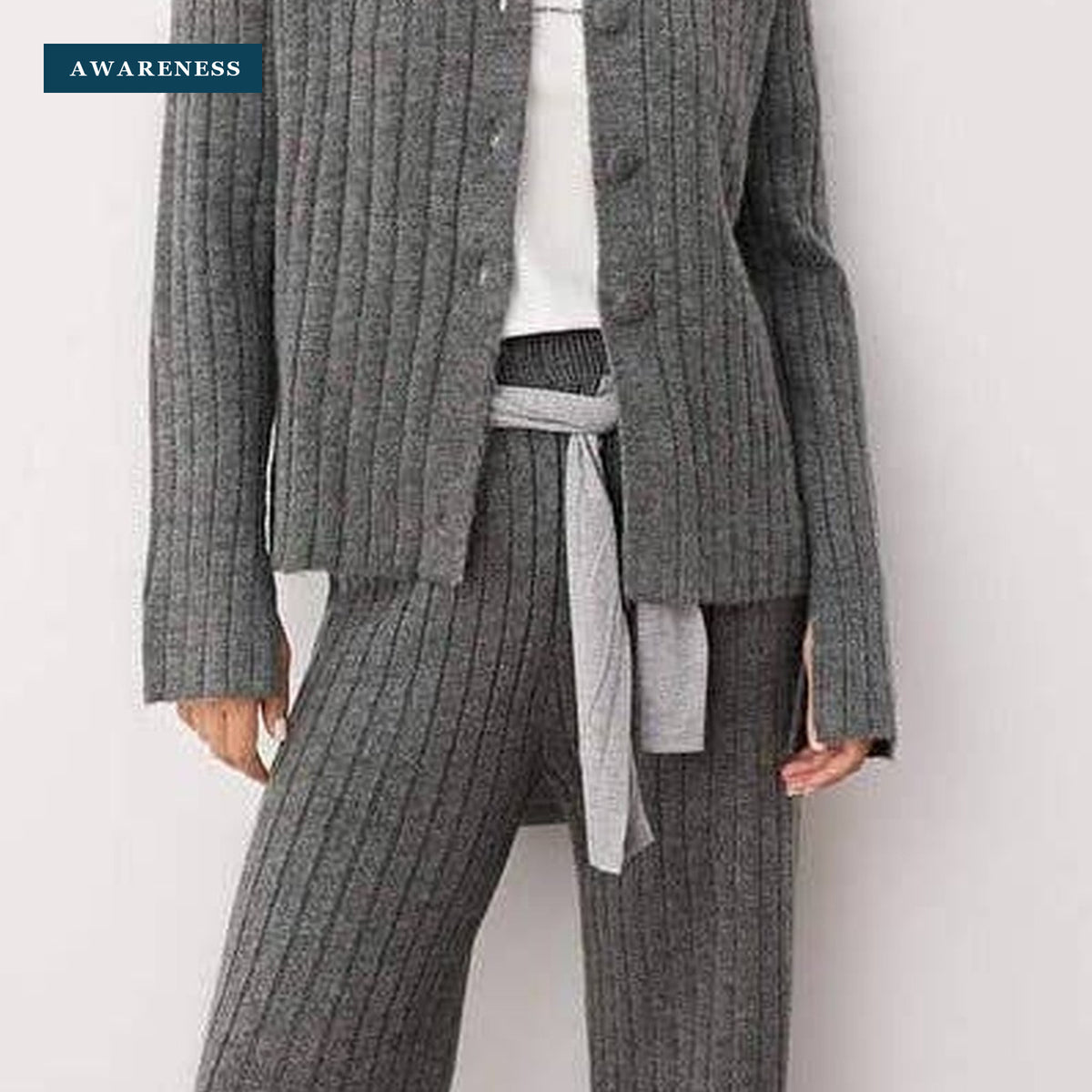 Anthracite Soft Knit Matching Lounge Set — Close-up — AWARENESS