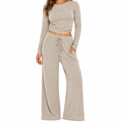 Ribbed Crop Long Sleeve Top with Straight Leg Loungewear Set — Main — AWARENESS