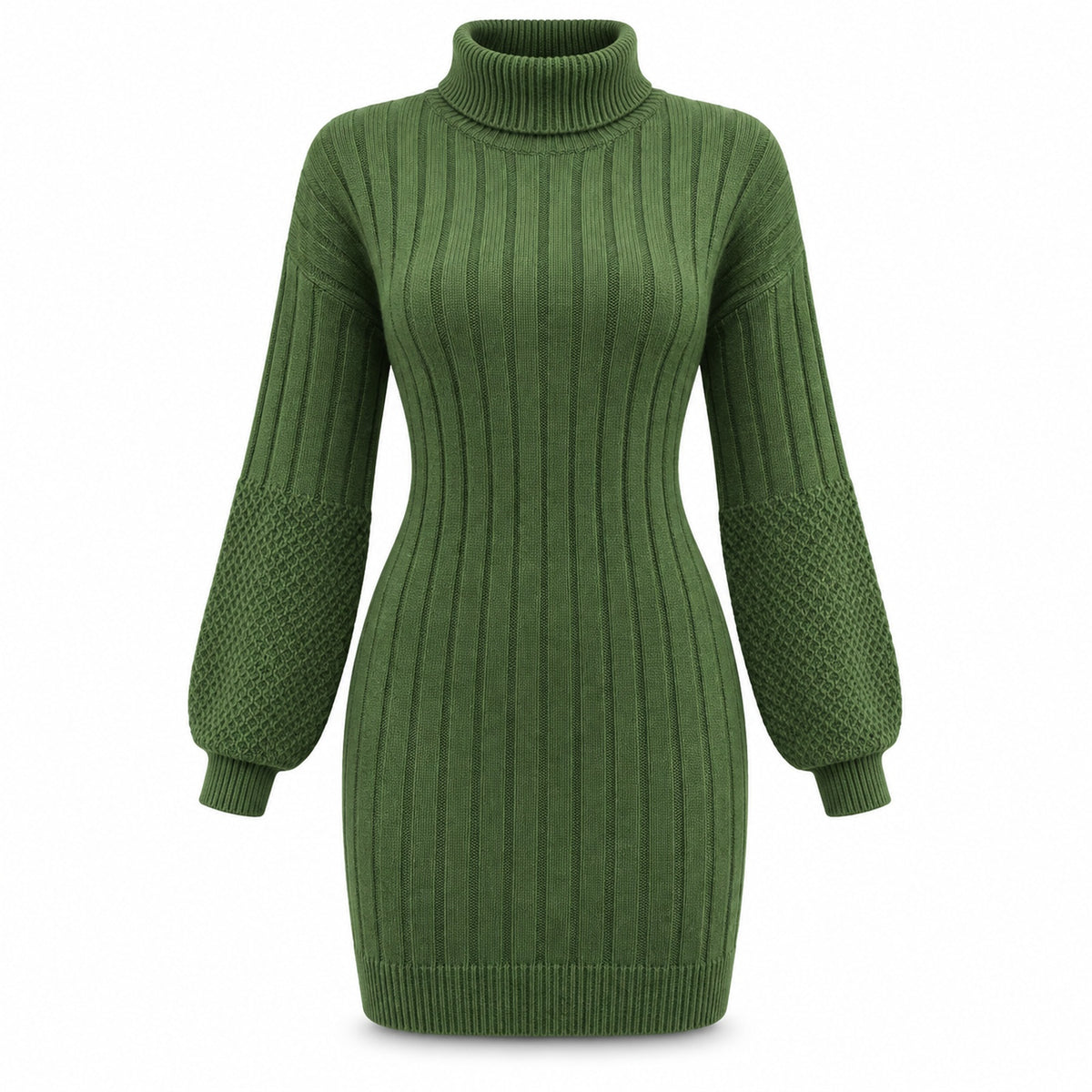Casual Loose Knit Short Turtleneck Sweater Dress — Main — AWARENESS