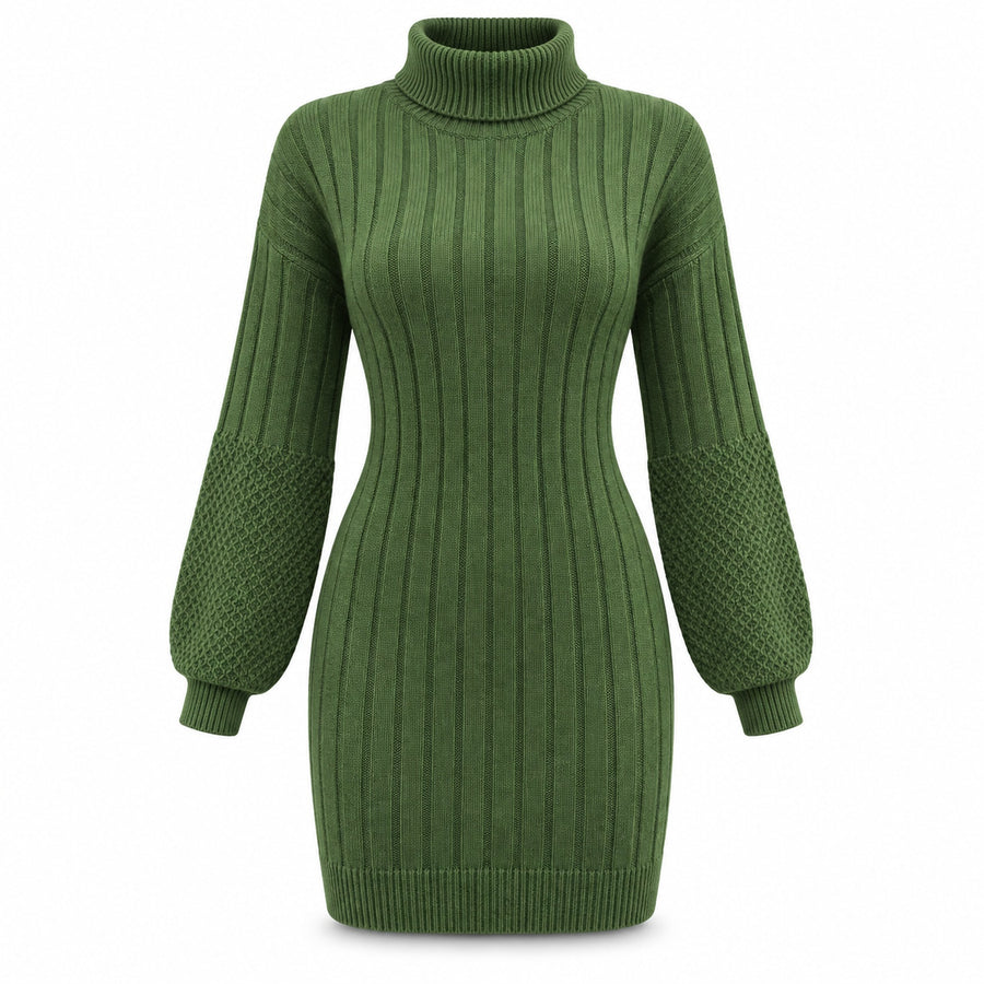Casual Loose Knit Short Turtleneck Sweater Dress — Main — AWARENESS