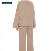 Wide-Sleeve Knit Lounge Co-Ord Set in Sand Taupe — Lifestyle — AWARENESS
