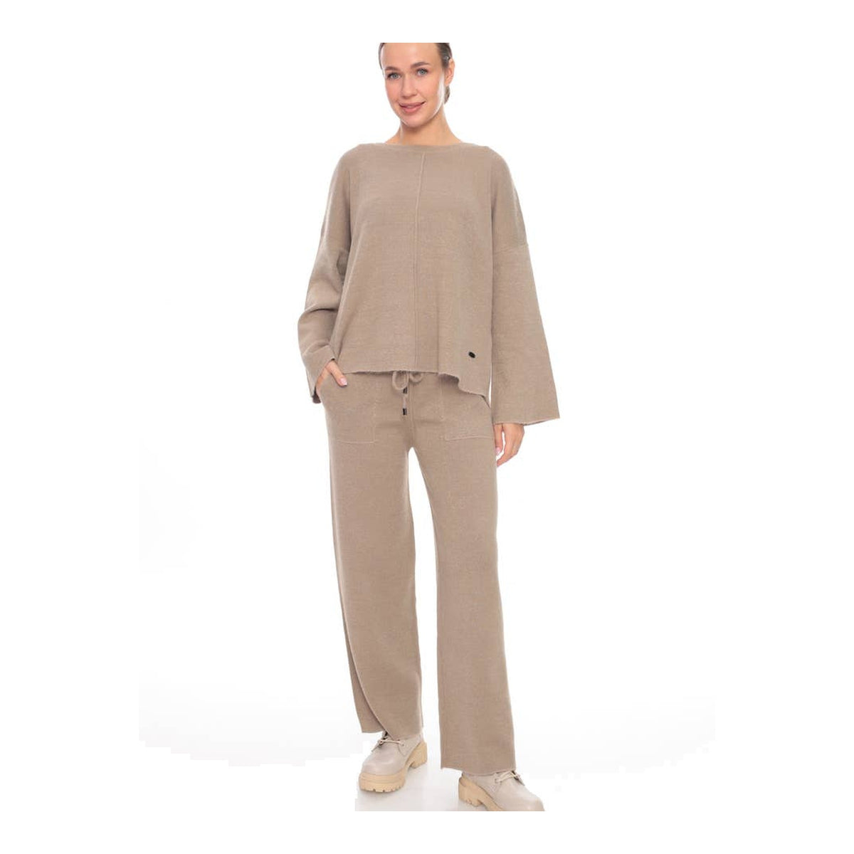 Wide-Sleeve Knit Lounge Co-Ord Set in Sand Taupe — Main — AWARENESS