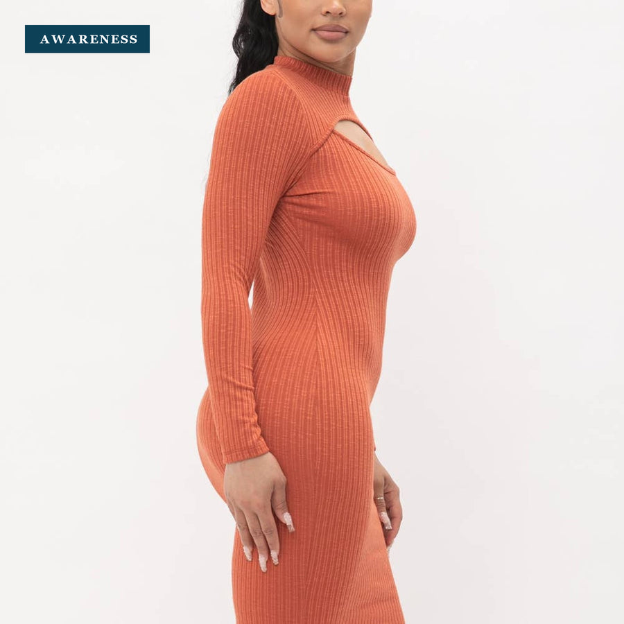Cut Out Pullover Style Mock Neck Midi Dress — Lifestyle — AWARENESS