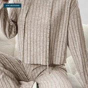 Women's Ribbed Knit Hoodie & Pants Two Piece Set — Close-up — AWARENESS