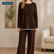 Contrast Trim Ribbed Knit Top & Wide Leg Trousers Co-Ord Set — Lifestyle — AWARENESS