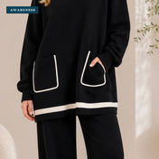Contrast Trim Relaxed Knit Co-Ord Set — Close-up — AWARENESS