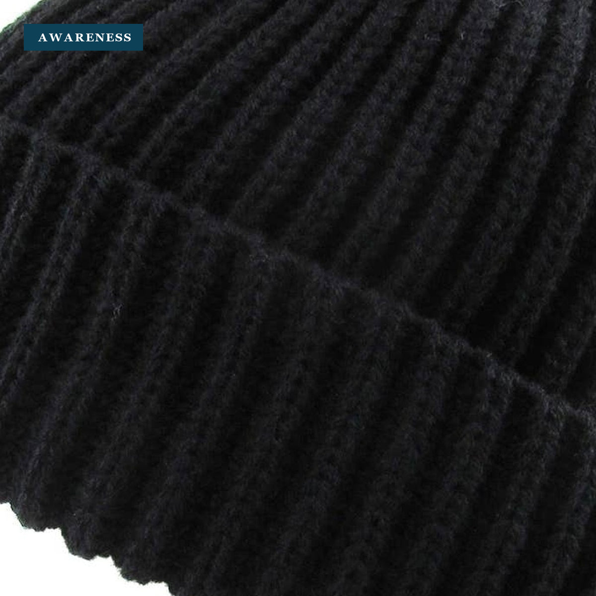 Ribbed Beanie — Close-up — AWARENESS
