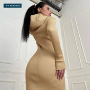 Ribbed Hooded Long-Sleeve Sweater Dress — Lifestyle — AWARENESS