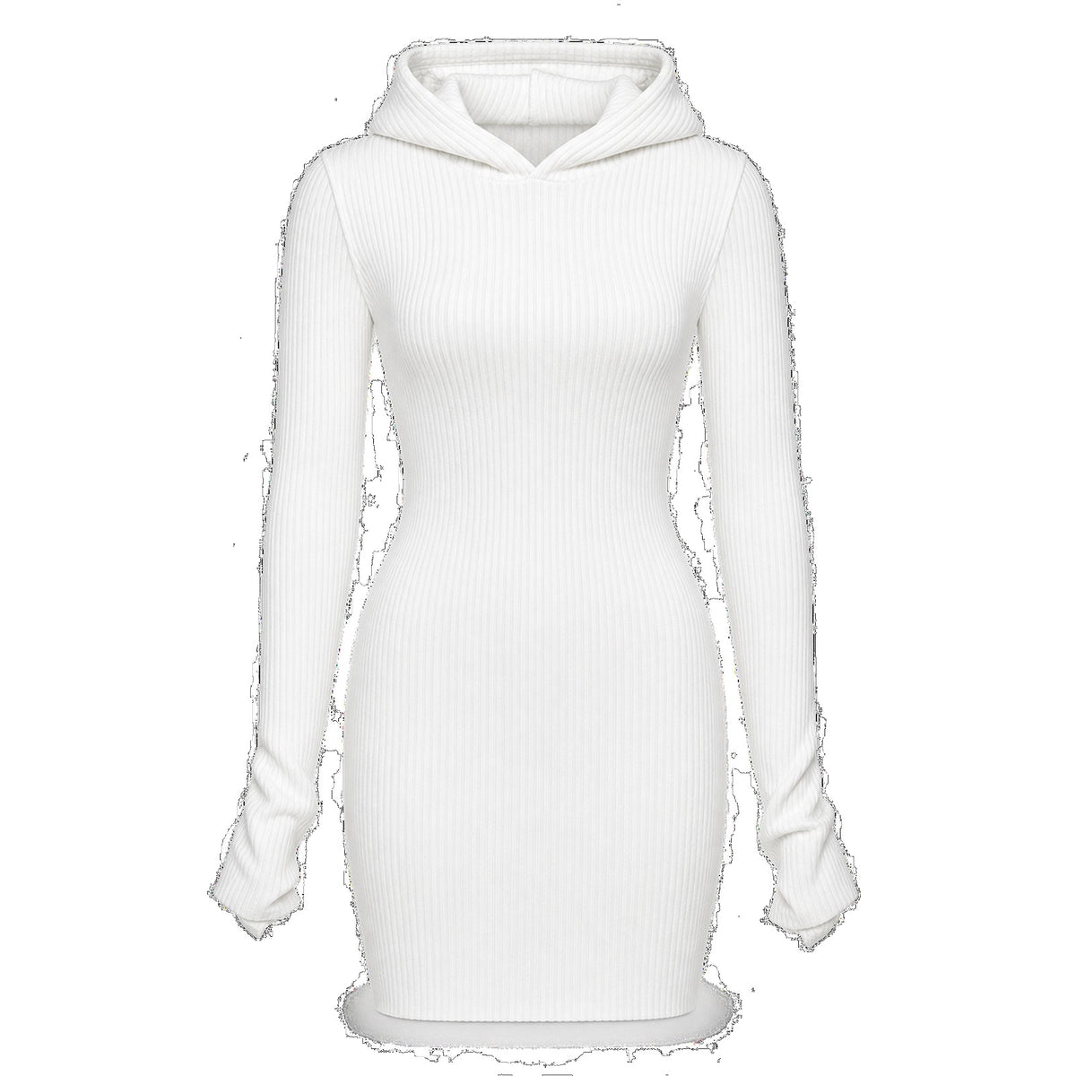Ribbed Hooded Long-Sleeve Sweater Dress — Main