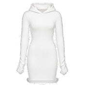 Ribbed Hooded Long-Sleeve Sweater Dress — Main