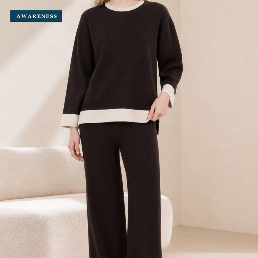 Contrast Trim Relaxed Knit Co-Ord Set — Lifestyle — AWARENESS