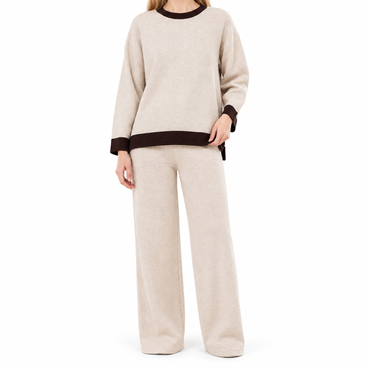 Contrast Trim Relaxed Knit Co-Ord Set — Main — AWARENESS