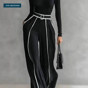 Women's Knit Turtleneck Wide Leg Pants Two Piece Set — Close-up — AWARENESS