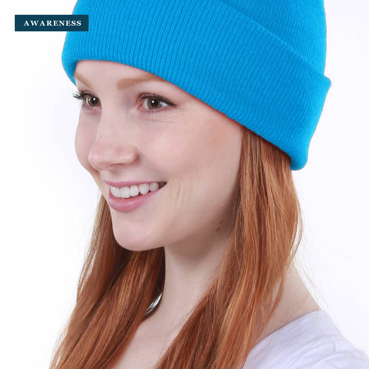 Solid Long Beanie - Made in USA — Close-up — AWARENESS