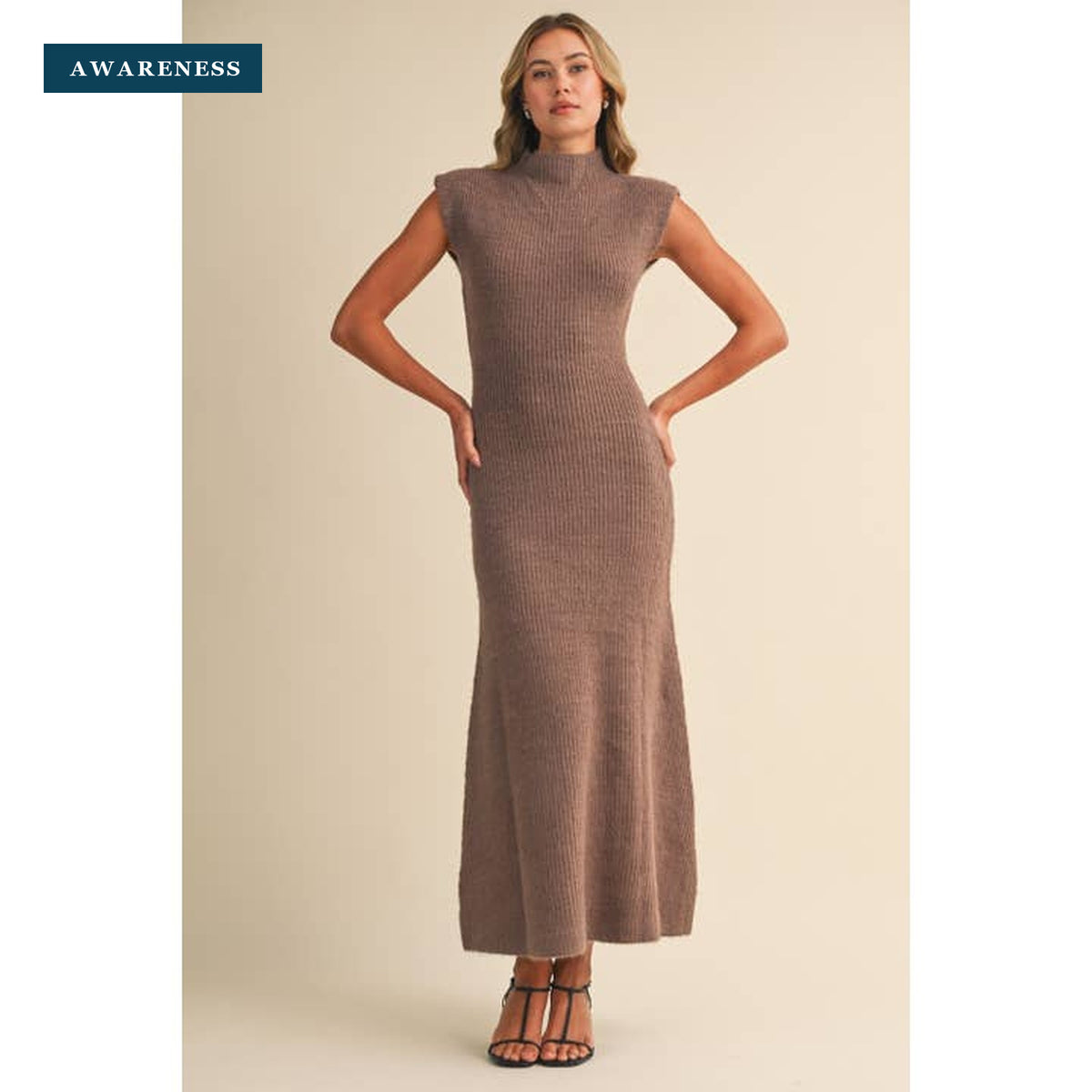 ID10168 Sleveless Turtleneck Sweater Midi Dress — Lifestyle — AWARENESS