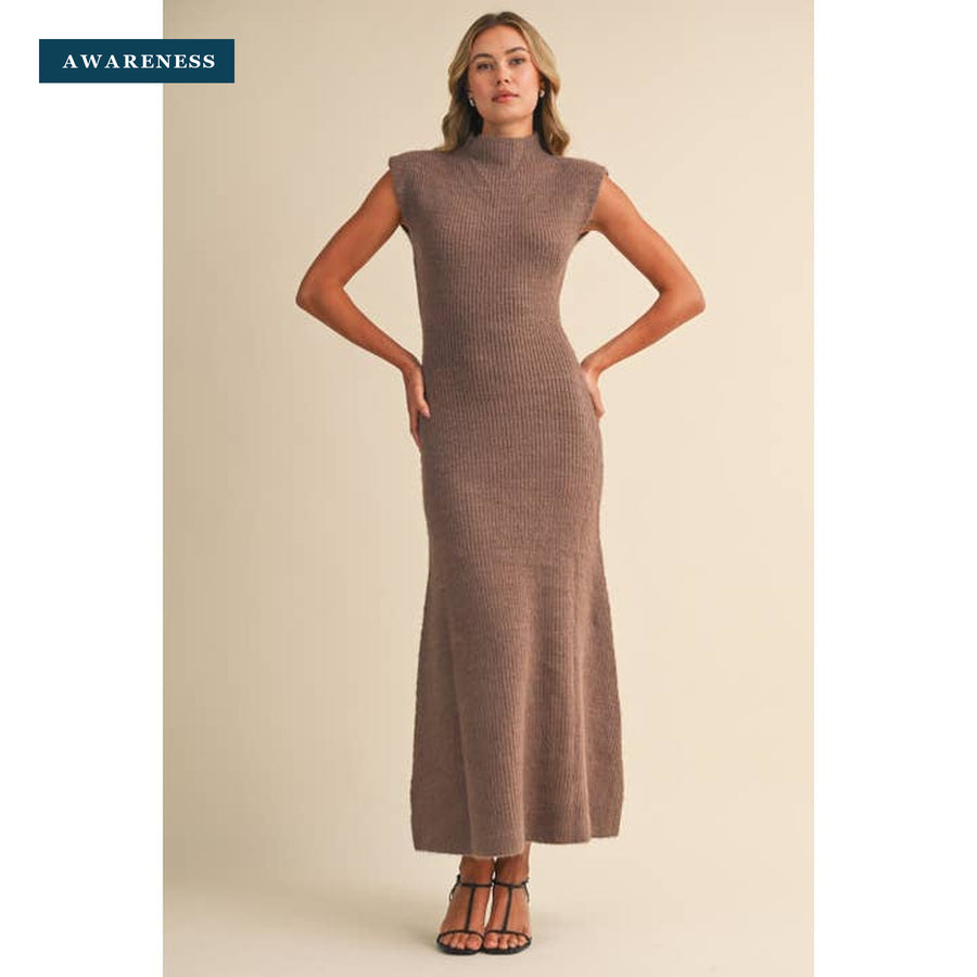 ID10168 Sleveless Turtleneck Sweater Midi Dress — Lifestyle — AWARENESS