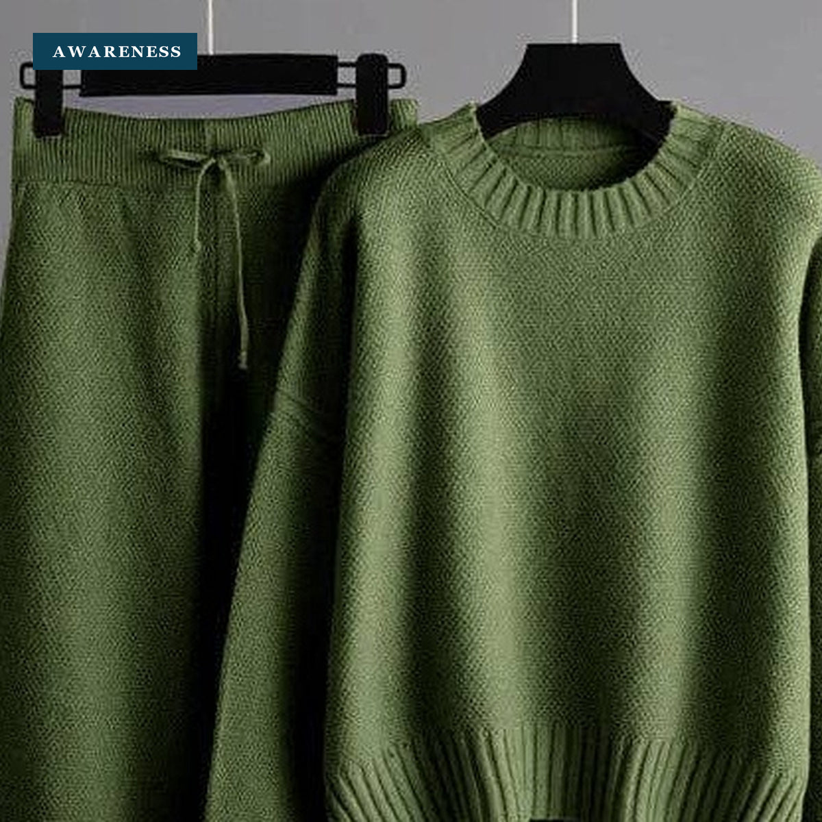 Viscose Blend Knit Sweater Set with Wide-Leg Pants — Close-Up — AWARENESS