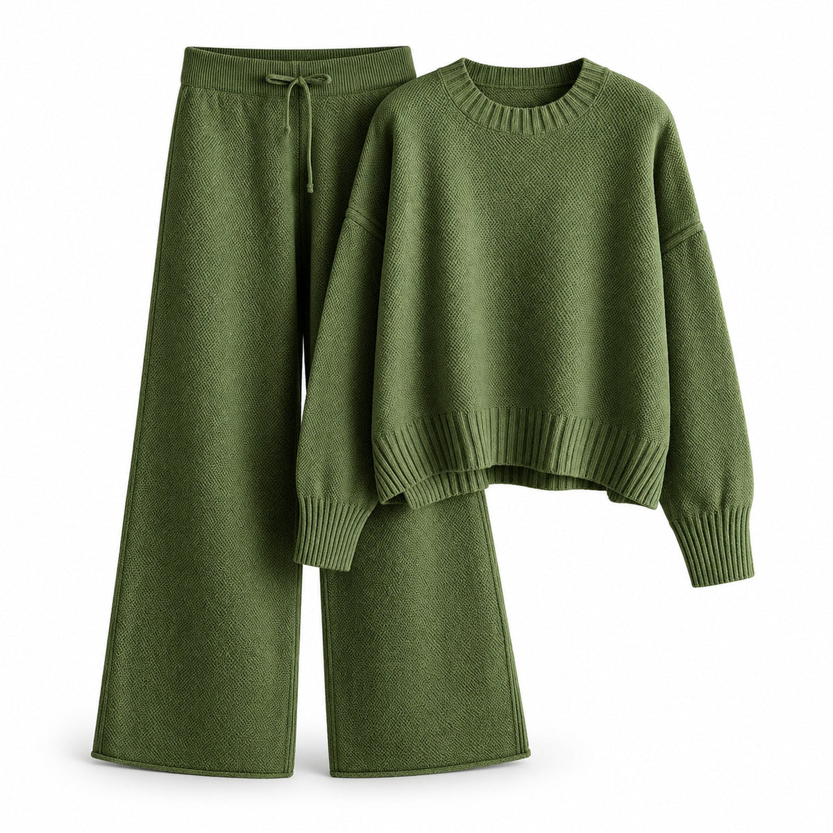 Viscose Blend Knit Sweater Set with Wide-Leg Pants — Main