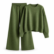 Viscose Blend Knit Sweater Set with Wide-Leg Pants — Main
