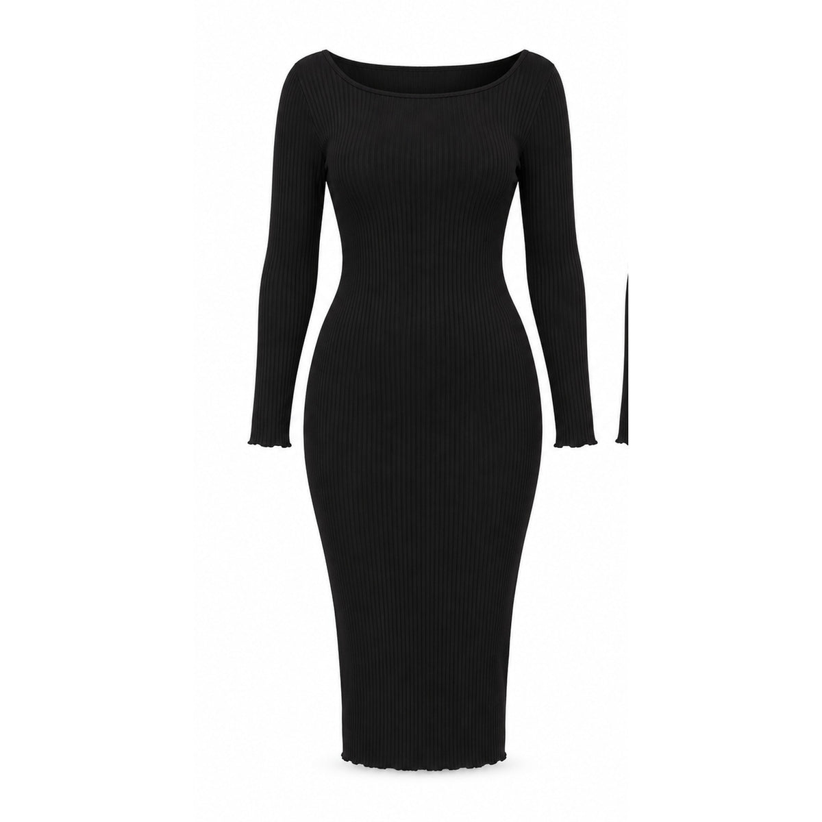 Long-Sleeve Ribbed Bodycon Midi Dress — Main