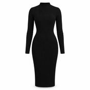 Ribbed Mock-Neck Long-Sleeve Bodycon Midi Dress — Main