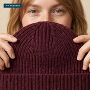 Women's Cashmere Beanie - Noma Hand-Knit Ribbed, Chunky 3-Ply — Close-up — AWARENESS