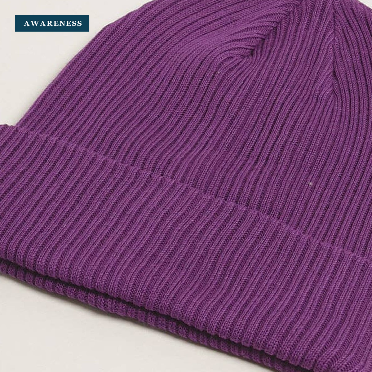 Unisex Cotton Knitted Beanies — Close-up — AWARENESS