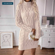 Women's High Neck Cable Knit Sweater Dress Long Sleeve — Lifestyle — AWARENESS