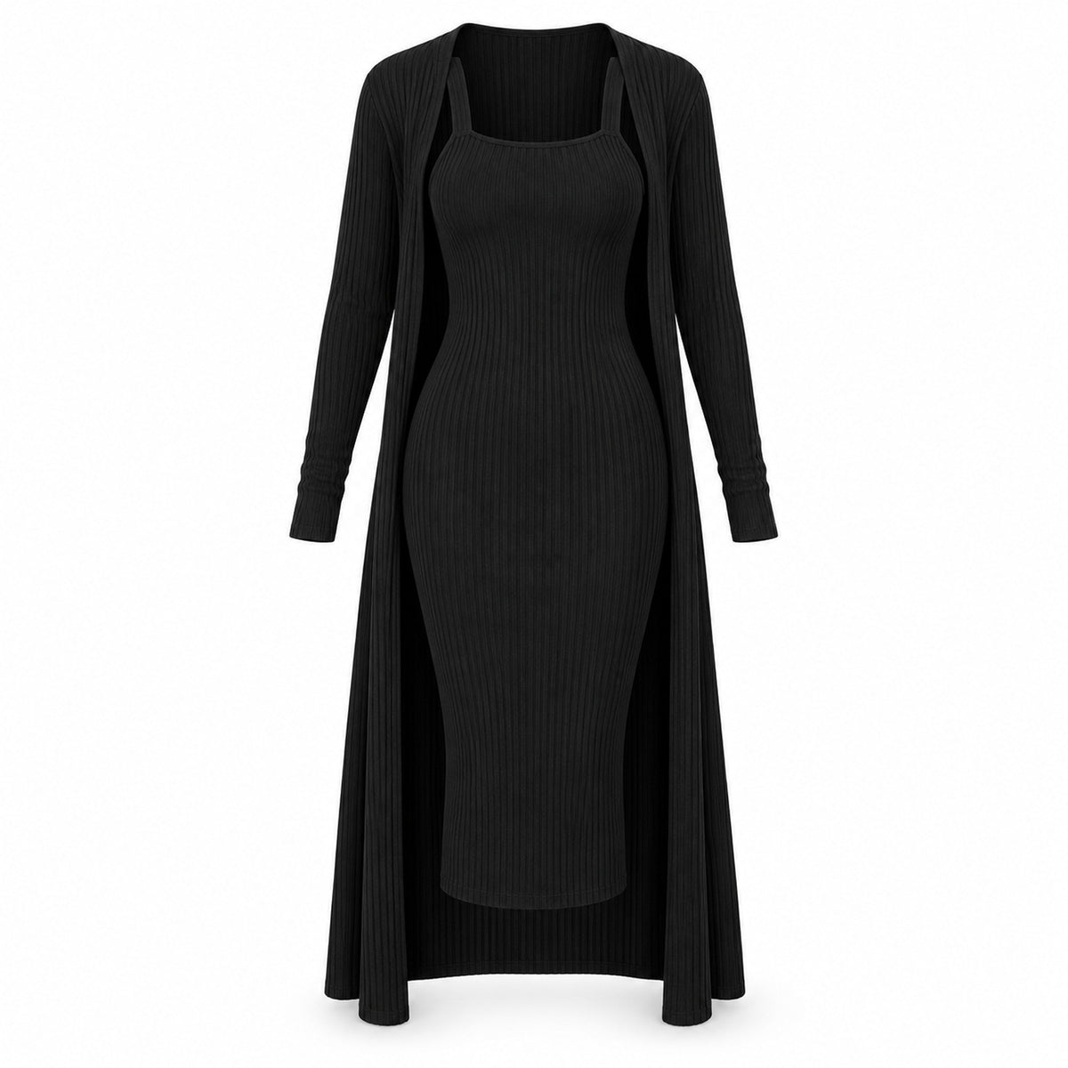 Ribbed Cami Midi Dress with Long Cardigan Set — Main