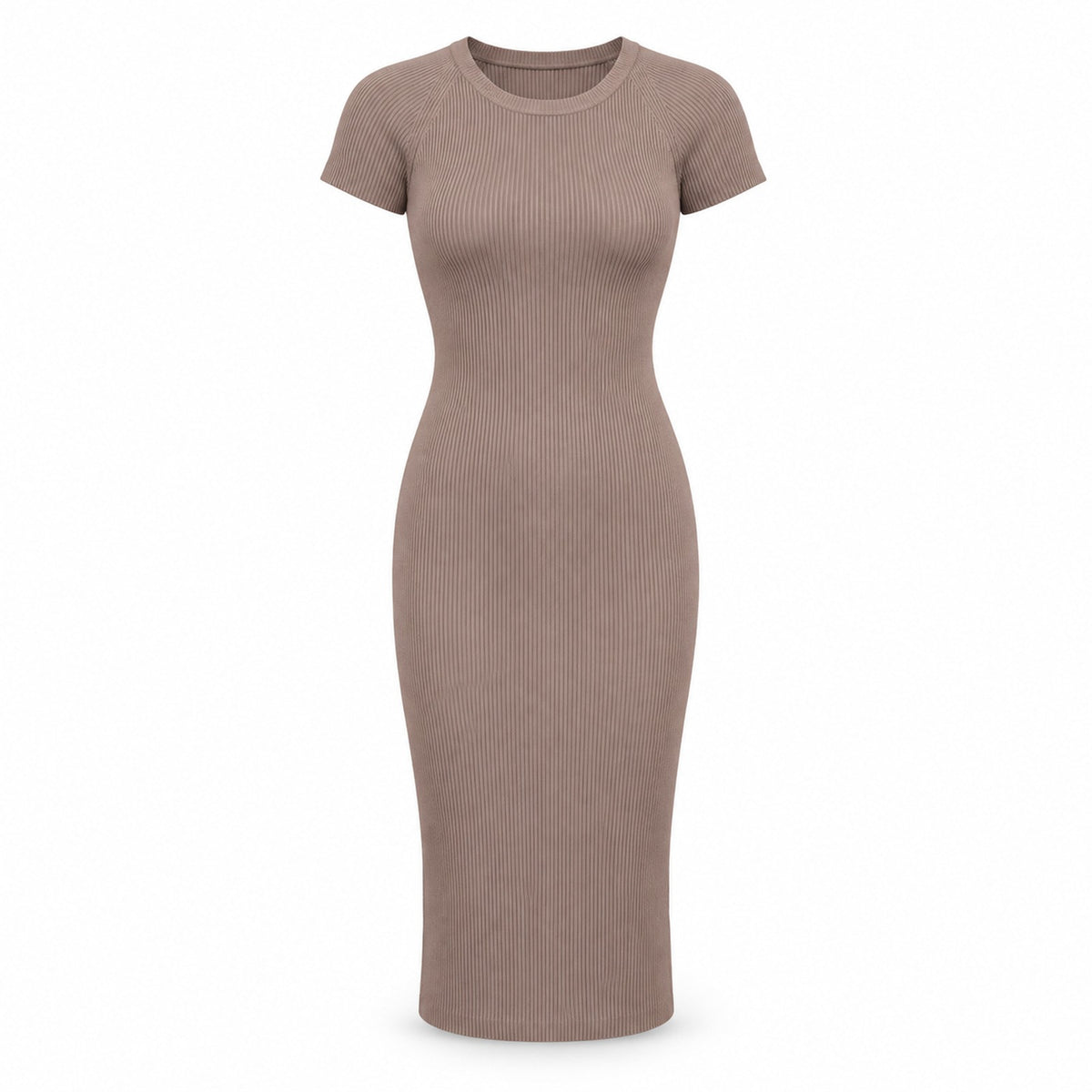 Short-Sleeve Ribbed Knit Midi Dress — Main