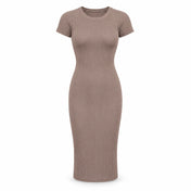Short-Sleeve Ribbed Knit Midi Dress — Main