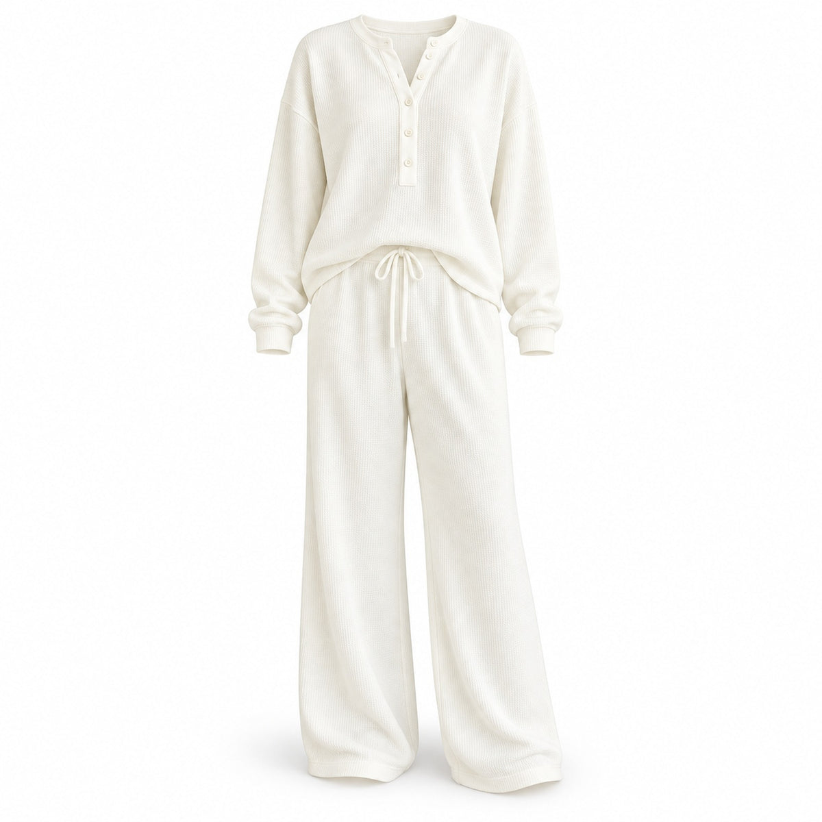 Solid Long-Sleeve Knit Two-Piece Set with Wide-Leg Pants — Main