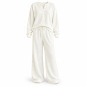 Solid Long-Sleeve Knit Two-Piece Set with Wide-Leg Pants — Main