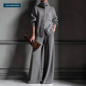 Ribbed Turtleneck Knit Two-Piece Set with Wide-Leg Pants — Lifestyle — AWARENESS