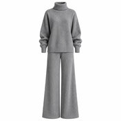 Ribbed Turtleneck Knit Two-Piece Set with Wide-Leg Pants — Main