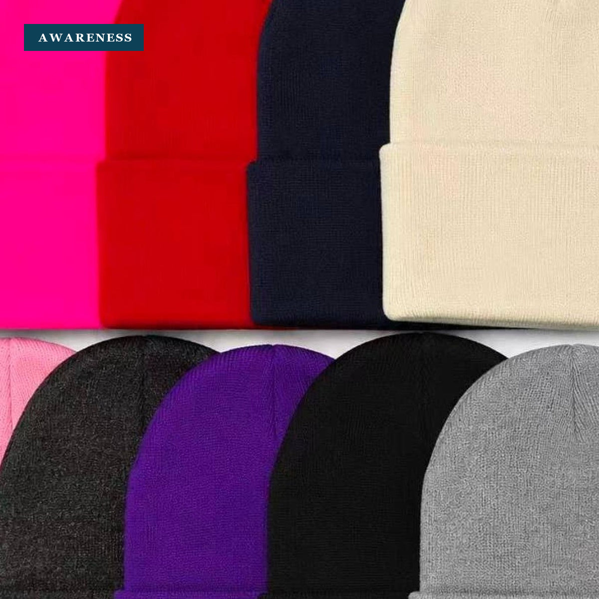 Knitted Blank Cuff Beanie. Vast Color Options. Beanie Whole — Close-up — AWARENESS
