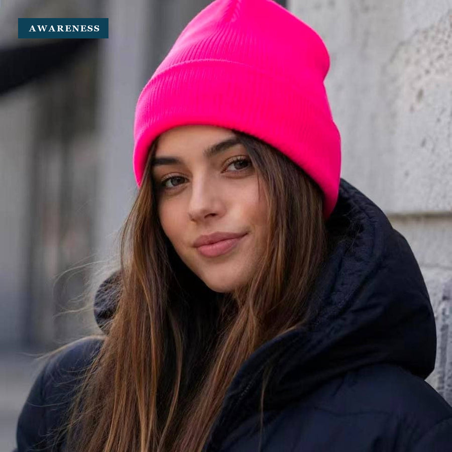 Knitted Blank Cuff Beanie. Vast Color Options. Beanie Whole — Lifestyle — AWARENESS
