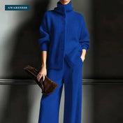 Women’s Turtleneck Knit Set with Cardigan and Wide-Leg Pants — Lifestyle — AWARENESS
