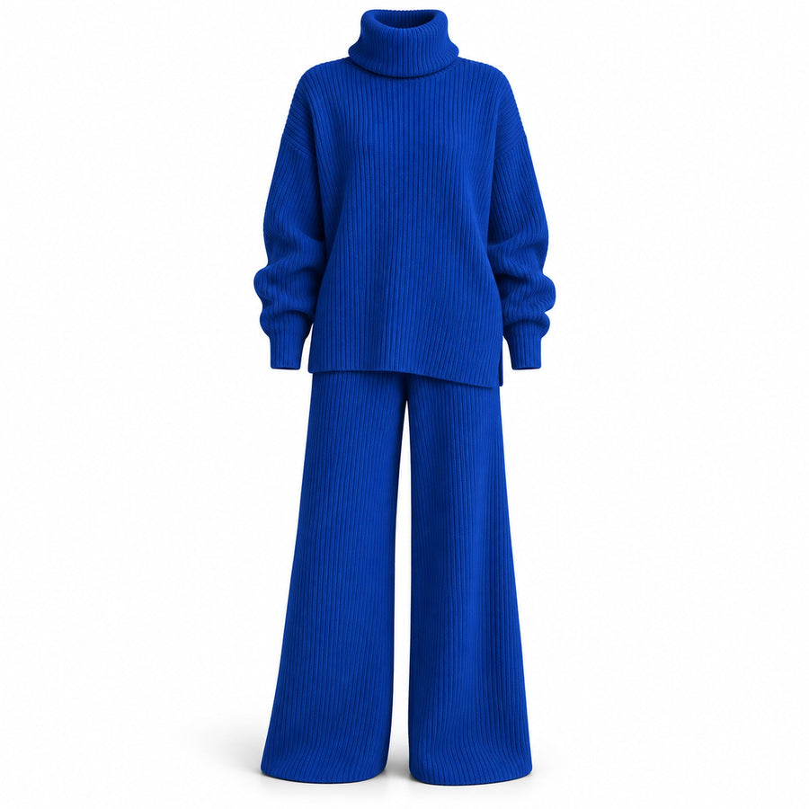 Women’s Turtleneck Knit Set with Cardigan and Wide-Leg Pants — Main