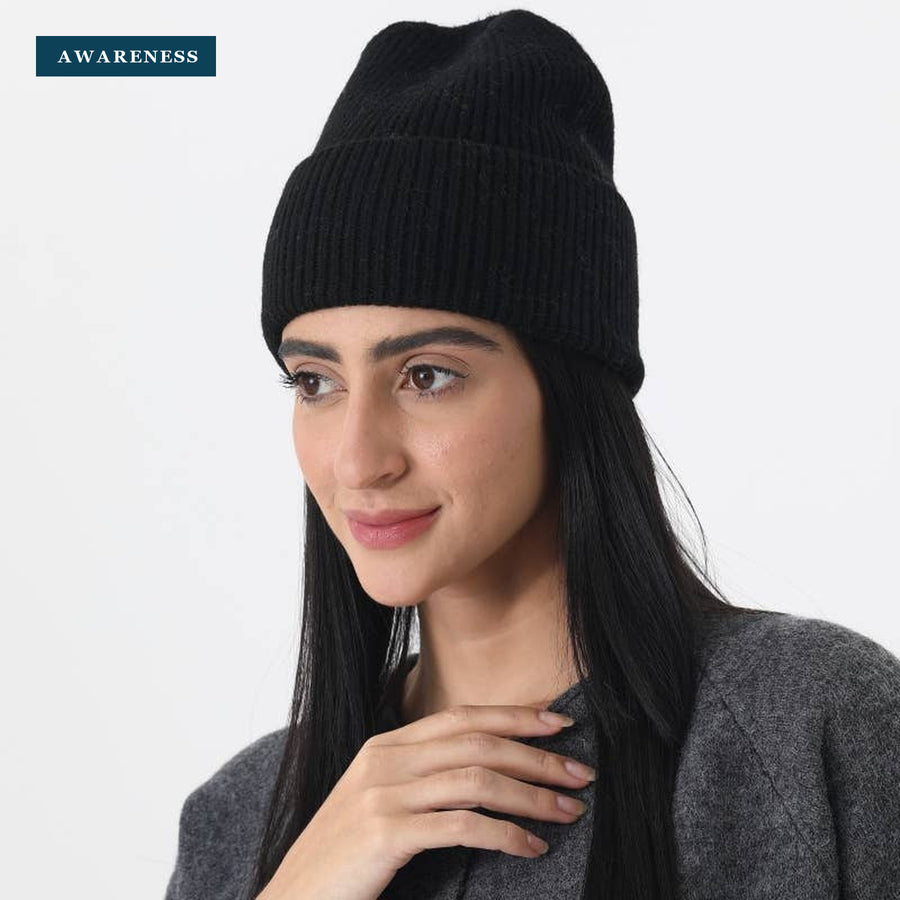 Women's Cozy Ribbed Knit Cuffed Winter Beanie — Lifestyle — AWARENESS