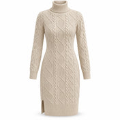Cable Knit Turtleneck Sweater Dress — Main — AWARENESS