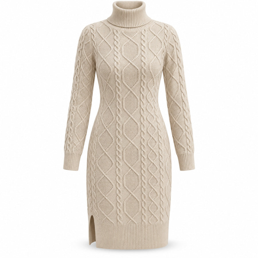 Cable Knit Turtleneck Sweater Dress — Main — AWARENESS